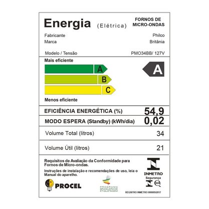 Forno Micro-ondas Branco Philco 34 Litros PMO34BB