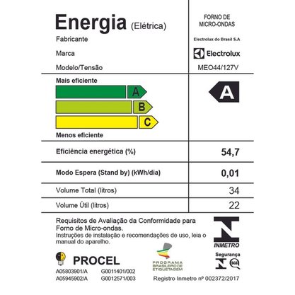 Forno Microondas 34L MEO44 Branco Electrolux