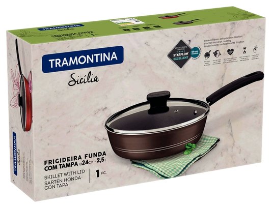 Frigideira Sicília Funda com Tampa Alumínio Avelã Tramontina 24 cm 20406/624