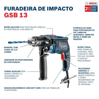 Furadeira de Impacto Bosch GSB13RE 650W