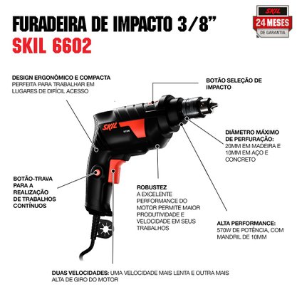 Furadeira de Impacto com 2 Velocidades Skil 570W 6602