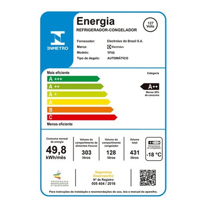 Geladeira Frost Free Duplex Branca Electrolux 431 litros  TF55