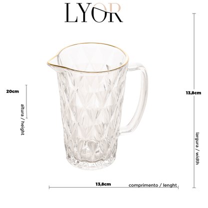 Jarra de Vidro Diamnond com Fio de Ouro Lyor 1 litro 1431