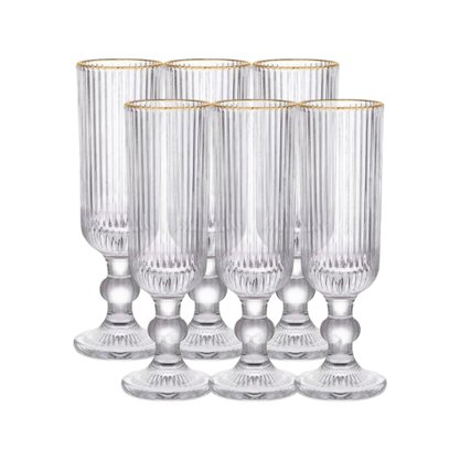 Jogo 6 Taças para Champanhe L¿Hermitage Cameratta 160ml Borda Dourada