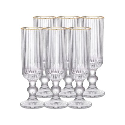 Jogo 6 Taças para Champanhe L¿Hermitage Cameratta 160ml Borda Dourada