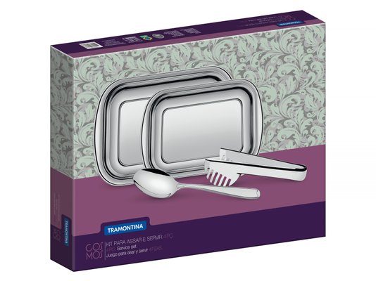 Jogo Assar e Servir Cosmos Aço Inox 4 Peças Tramontina 64310/250