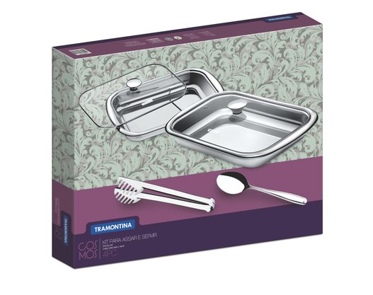 Jogo Assar e Servir Cosmos Aço Inox com Tampa de Vidro 4 peças Tramontina 64310/150