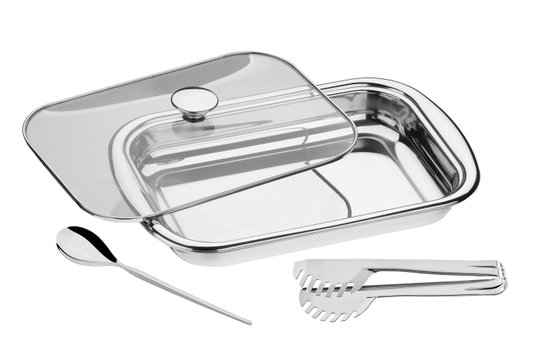 Jogo Assar e Servir Cosmos Aço Inox com Tampa de Vidro Tramontina 3 Peças 64310/114