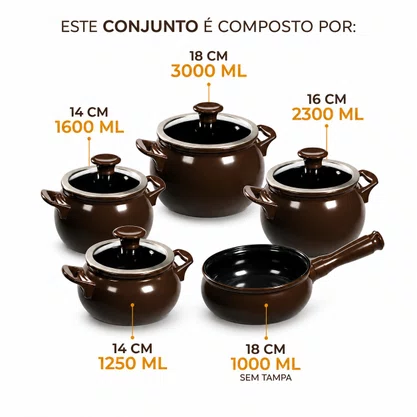Jogo de Ceramica de Cerâmica 5 Peças New Premiere Joy Chocolate Ceraflame