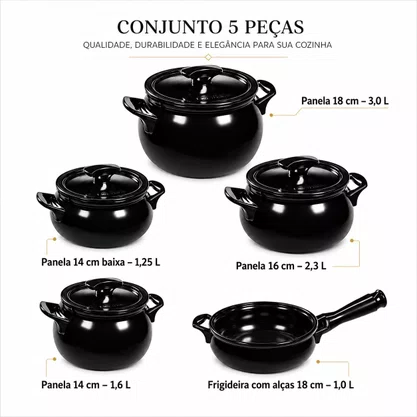 Jogo de Ceramica de Cerâmica 5 Peças New Premiere+ Joy Preto Ceraflame