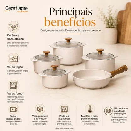 Jogo de Panelas de Cerâmica 5 Peças Slim Vanilla Ceraflame
