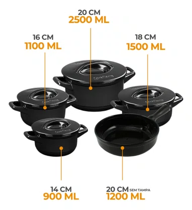 Jogo De Panelas Cerâmica Ceraflame Duo+ Smart 5 Peças Preto