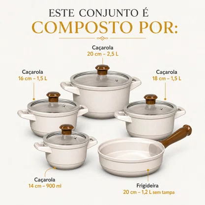 Jogo de Panelas de Cerâmica 5 Peças Duo Smart Chocolate Ceraflame