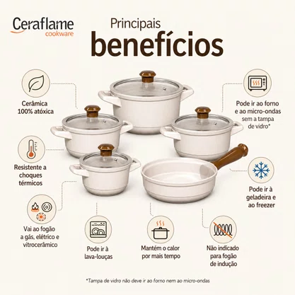 Jogo de Panelas de Cerâmica 5 Peças Duo Smart Chocolate Ceraflame