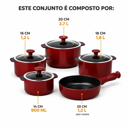 Jogo de Panelas de Cerâmica 5 Peças Slim Marsala Ceraflame