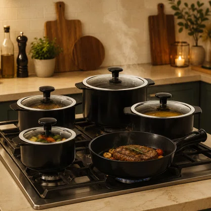 Jogo de Panelas de Cerâmica 5 Peças Slim Preto Ceraflame
