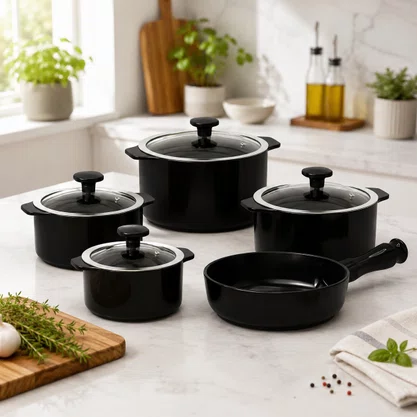 Jogo de Panelas de Cerâmica 5 Peças Slim Preto Ceraflame