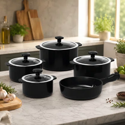 Jogo de Panelas de Cerâmica 5 Peças Slim Preto Ceraflame