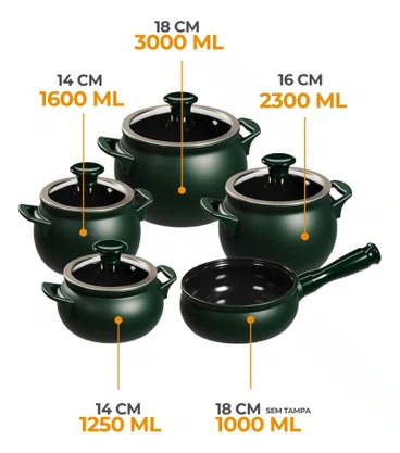 Jogo De Panelas De Cozinha Ceraflame New Premiere Com 5 Peças De Cerâmica Verde-escuro