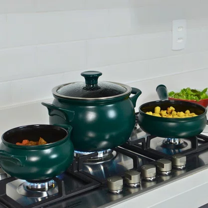 Jogo De Panelas De Cozinha Ceraflame New Premiere Com 5 Peças De Cerâmica Verde-escuro