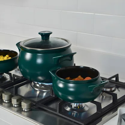 Jogo De Panelas De Cozinha Ceraflame New Premiere Com 5 Peças De Cerâmica Verde-escuro