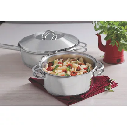 Jogo de Panelas Tramontina Solar em Aço Inox com Fundo Triplo e Tampas de Inox 5 Peças
