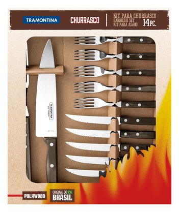 Jogo de Talheres Churrasco Aço Inox com Cabo Castanho Polywood Tramontina 14 Peças 21199/989