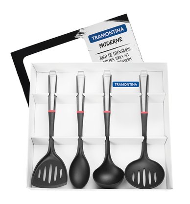 Jogo de Utensílios Nylon com Cabo Aço Inox  Tramontina 4 Peças 66816/710