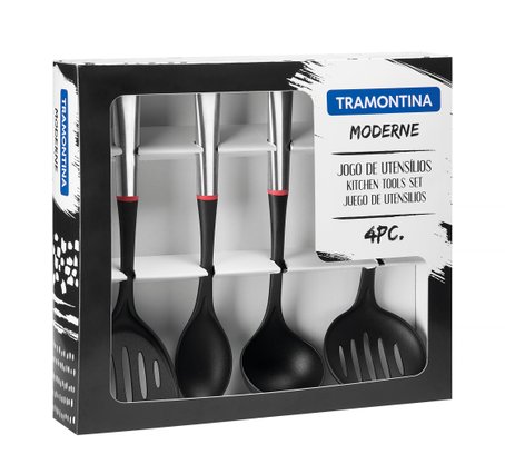 Jogo de Utensílios Nylon com Cabo Aço Inox  Tramontina 4 Peças 66816/710
