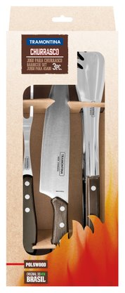 Jogo para Churrasco em Aço Inox com Cabo Castanho Polywood Tramontina 3 Peças 21198/961