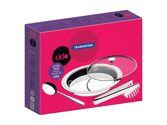 Jogo para Servir Ciclo Aço Inox com Tampa de Vidro Tramontina 3 Peças 64510/264