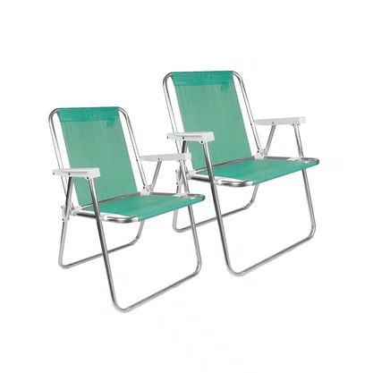 Kit 2 Cadeiras De Praia Alta Alumínio Cor Verde Anis Mor