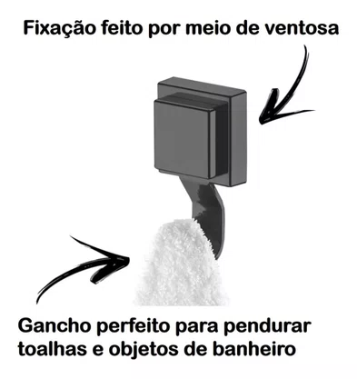 Kit 3 Cabide Gancho Com Ventosa Porta Toalha Banheiro Preto
