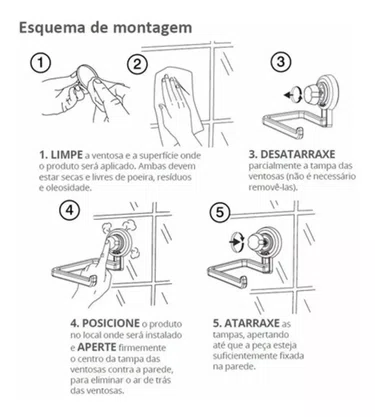 Kit Acessórios Para Banheiro Ventosa Preto Fosco 5 Peças Future