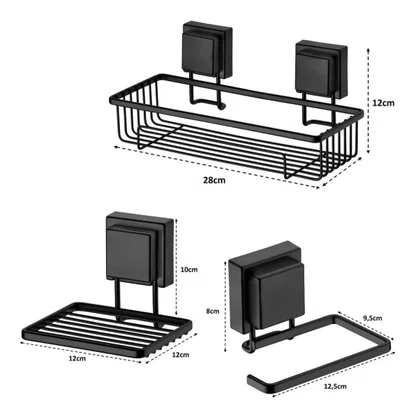Kit Acessórios Para Banheiro Ventosa Preto Fosco 5 Peças Future