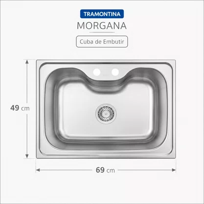 Kit Cuba Inox de Embutir 69x49 Morgana + Válvula + Dosador + Misturador Tramontina