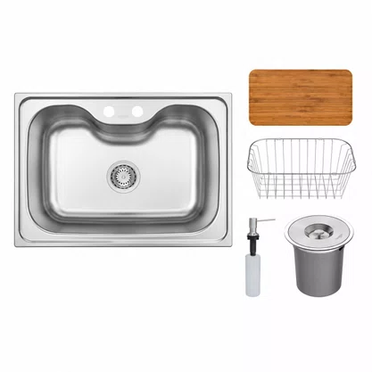 Kit Cuba Inox de Embutir 69x49 Morgana + Válvula + Lixeira + Cesto + Dosador + Tábua Tramontina