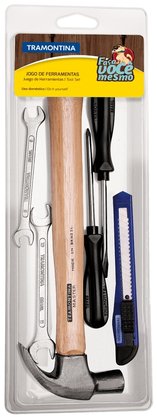 Kit Ferramentas com Martelo Chave Fixa Estilete e Chave de Fenda Tramontina 6 Peças 43408/113