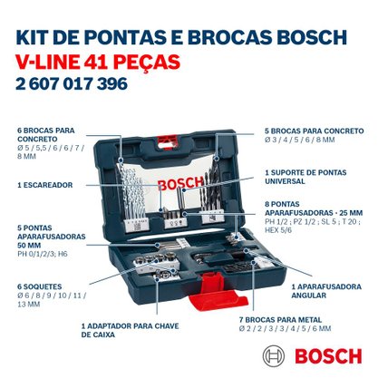 Kit Fixar e Parafusar Xline Bosch 41 Peças 2607017396