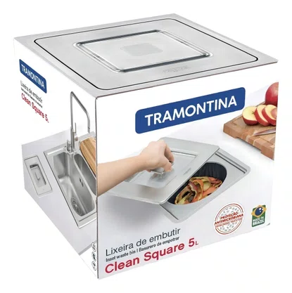 Lixeira Tramontina de Embutir 5L Quadrada com Tampa Inox 94518/205
