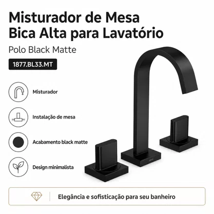Misturador de Mesa Bica Alta Black Matte Deca 1877.BL33.MT