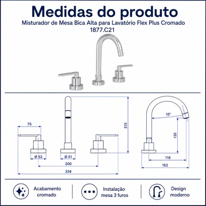 Misturador de Mesa Bica Alta Flex Plus Cromado Deca 1877.C21
