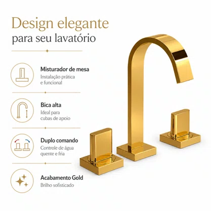 Misturador de Mesa Bica Alta Polo Gold Deca 1877.GL33
