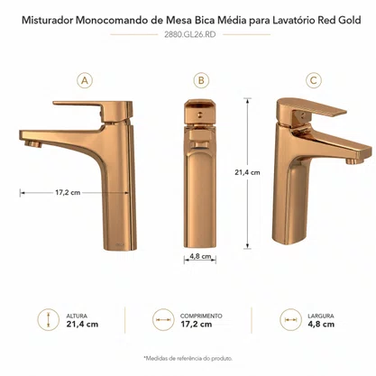 Misturador de Mesa Bica Média Red Gold Deca 2880.GL26.RD