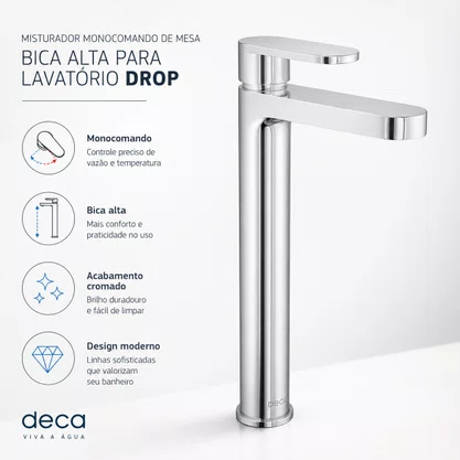 Misturador de Mesa Monocomando Bica Alta Drop Cromado Deca 2885.C91