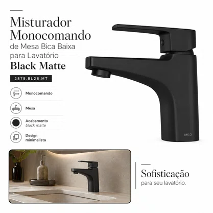 Misturador de Mesa Monocomando Bica Baixa Black Matte Deca 2875.BL26.MT