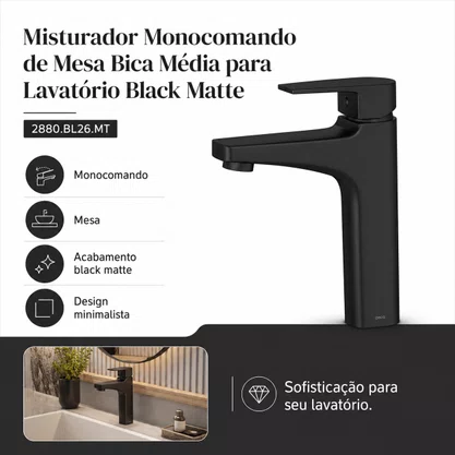 Misturador de Mesa Monocomando Bica Média Black Matte Deca 2880.BL26.MT