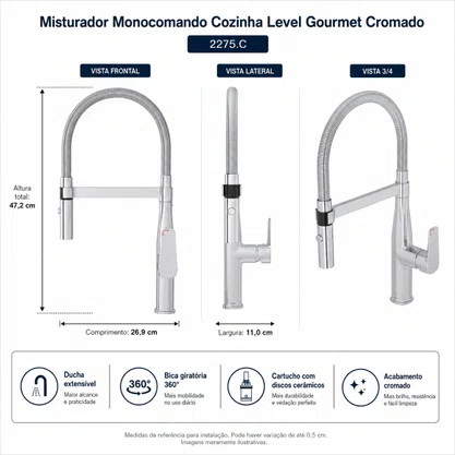 Misturador Monocomando Cozinha Level Gourmet Deca 2275.C