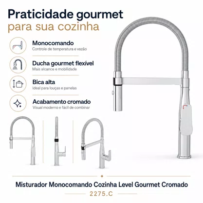 Misturador Monocomando Cozinha Level Gourmet Deca 2275.C