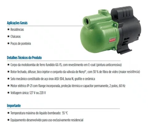 Motobomba Autoaspirante Monofásica Schneider Asp-98 1hp Cor Verde Frequência 60 Hz